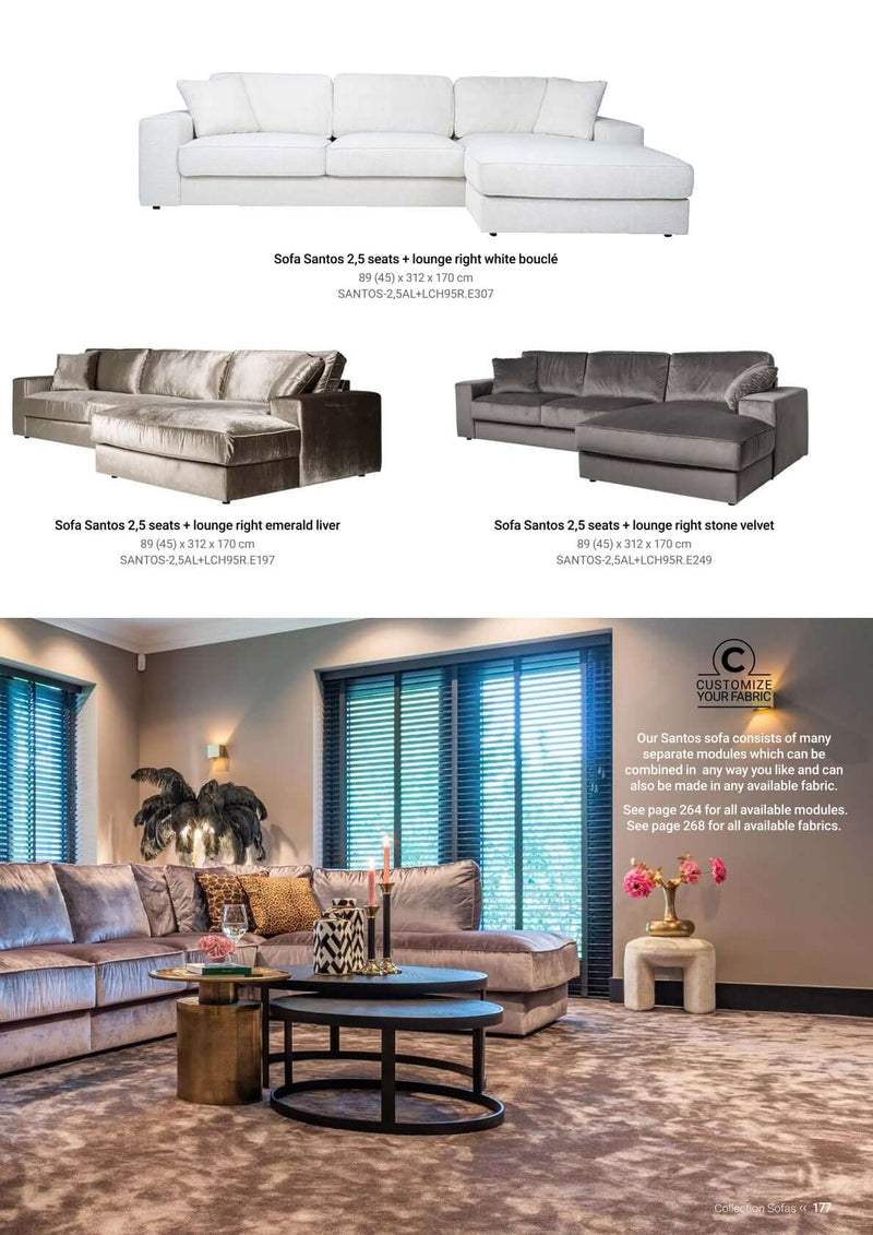 Richmond Interiors Sofa Couch Santos 2.5 Sitzer + Lounge Pight 170 cm Głębokość x 312 cm Szerokość