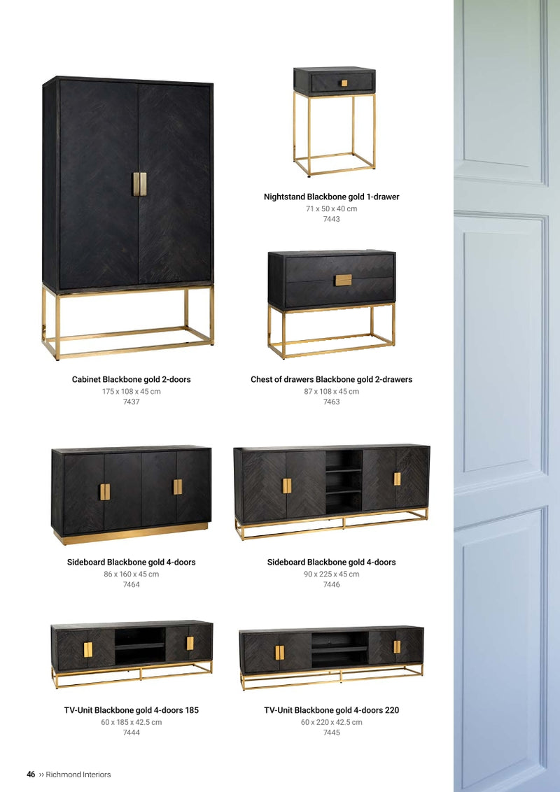 Richmond Interiors Sideboard Blackbone brass 4-türig + offenes Fach (Schwarz rustikal)