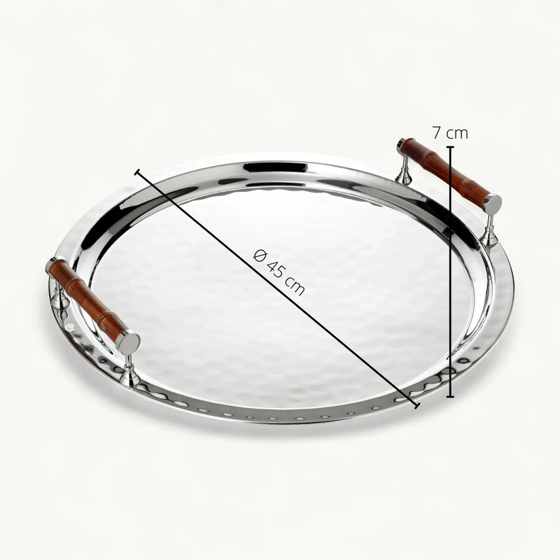 Edzard Serviertablett Hugo, Ø 47 cm, Edelstahl vernickelt mit Bambusgriffen, rund-4250076168272-www.Stil-Ambiente.de-6827