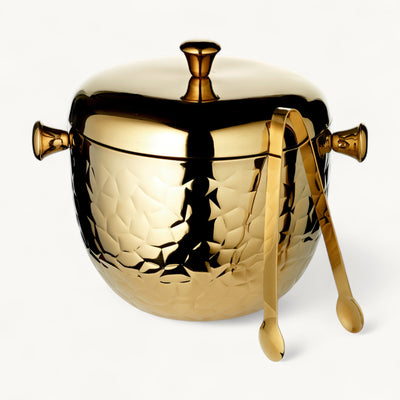 Edzard Rico ice bucket (height 21 cm), including lid and ice tongs, patterned, stainless steel, highly polished