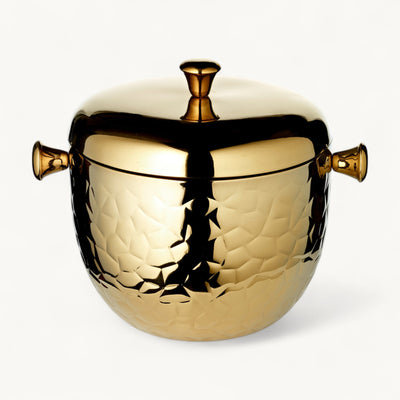 Edzard Rico ice bucket (height 21 cm), including lid and ice tongs, patterned, stainless steel, highly polished