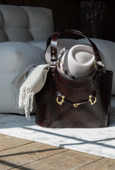 Adamsbro Δερμάτινη τσάντα περιοδικό τσάντα τσάντα δερμάτινη καφέ σκούρα καφέ equestrian συλλογή