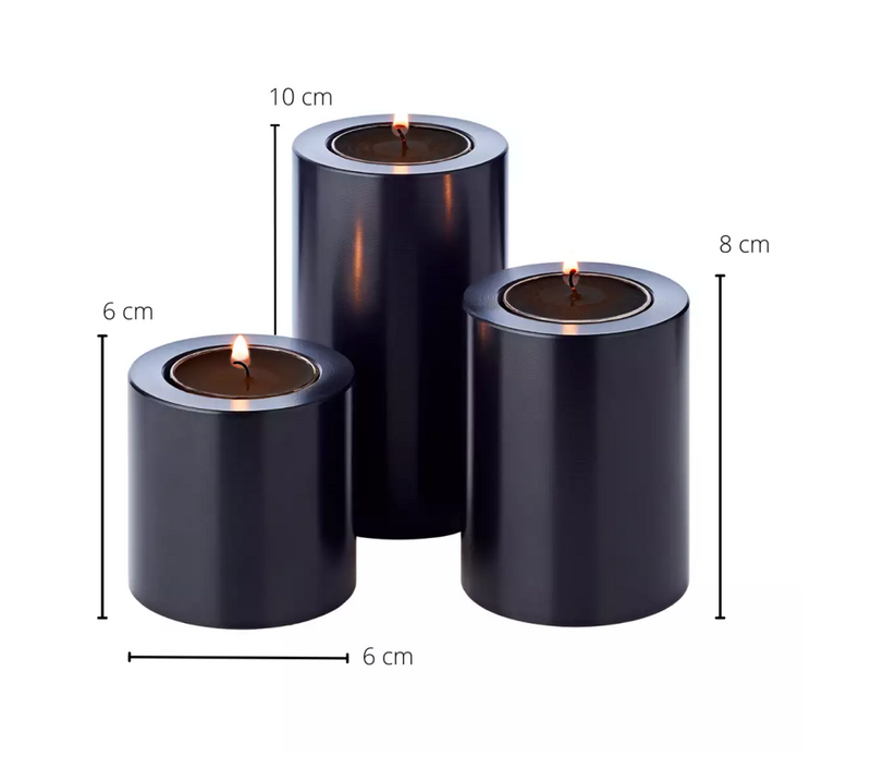Edzard 3er-Set Dauerkerze Cornelius (Höhen 6/8/10 cm, Ø 6cm), schwarz, Teelichthalter hitzebeständig 90°-Stil-Ambiente-