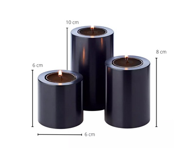 Edzard 3er-Set Dauerkerze Cornelius (Höhen 6/8/10 cm, Ø 6cm), schwarz, Teelichthalter hitzebeständig 90°-Stil-Ambiente-7770