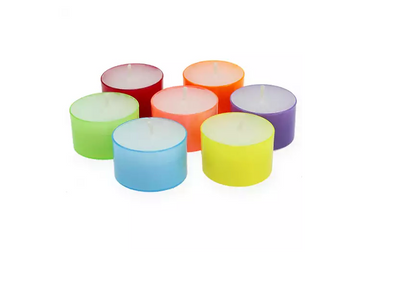 Edzard 40 Stück Colorlights Summer Teelichter, weiß, bunte Kunststoffhülle, Brenndauer ca. 8 h-Stil-Ambiente-7852