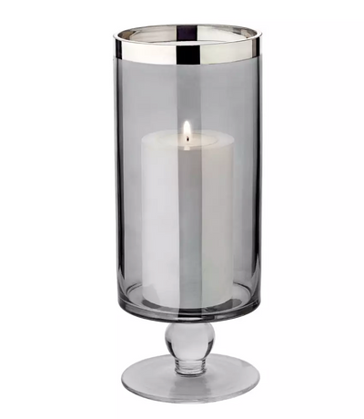 Edzard Windlicht Stella (Höhe 23 cm), dunkles Kristallglas mit Platinrand-Stil-Ambiente-1226