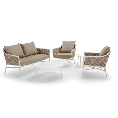 Grattoni Panama Garten Lounge Set, Seilgeflecht & Textilene, stapelbar, 4-teilig,-Stil-Ambiente-