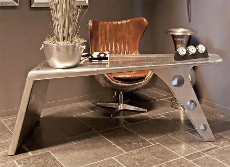 Hazenkamp Airplane Furniture Schreibtisch Flugzeug Design Metalltisch writing Desk silberfarben-Stil-Ambiente-P0067S