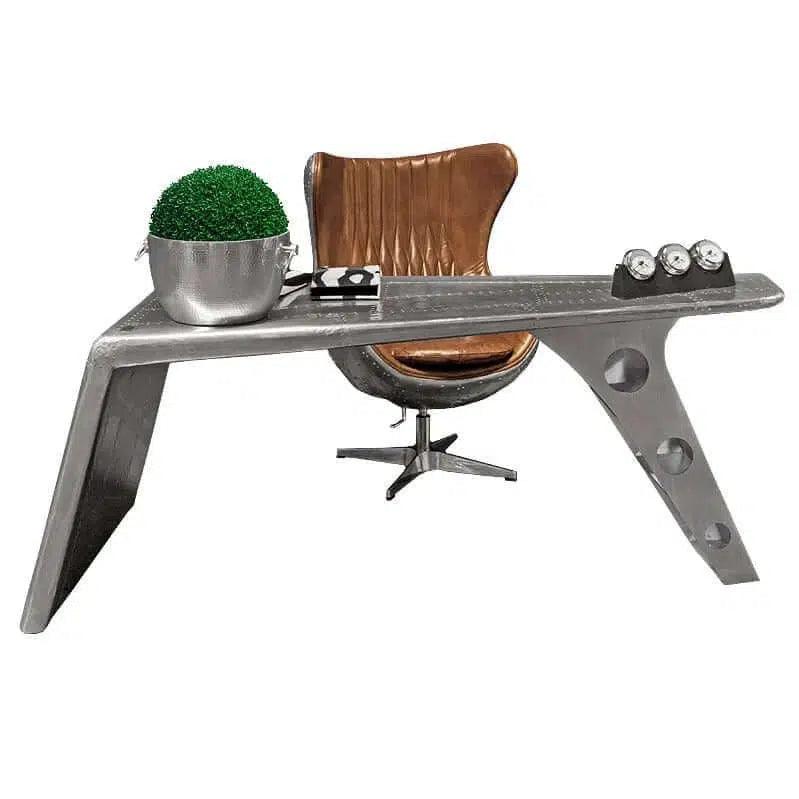 Hazenkamp Airplane Furniture Schreibtisch Flugzeug Design Metalltisch writing Desk silberfarben-Stil-Ambiente-P0067S