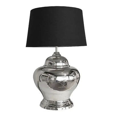 Hazenkamp Tischlampe rund im eleganten Chrom/Aluminium Look mit Lampenschirm in Schwarz-9501567576430-Stil-Ambiente-108552