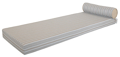 MXHOME Sonnenliege Vorderseite gestreift & Rückseite Bast - Doppel- oder Einzelmatratze - Outdoor-www.Stil-Ambiente.de-Simple (face rayure gris/ pile beige raphia) + têtière boudin MR1