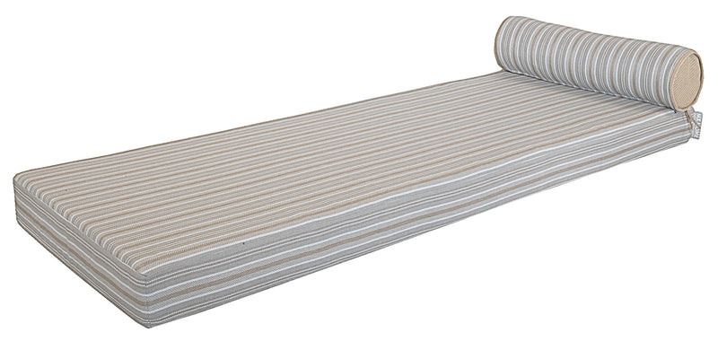 MXHOME Sonnenliege Vorderseite gestreift & Rückseite Bast - Doppel- oder Einzelmatratze - Outdoor-www.Stil-Ambiente.de-Simple (face rayure gris/ pile beige raphia) + têtière boudin MR1