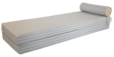 MXHOME Sonnenliege Vorderseite gestreift & Rückseite weiß - Doppel- oder Einzelmatratze - Outdoor-www.Stil-Ambiente.de-Double (face rayure gris/ pile blanc raphia) + têtière boudin MS2