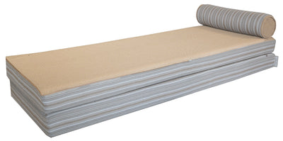 MXHOME Sonnenliege Vorderseite gestreift & Rückseite Bast - Doppel- oder Einzelmatratze - Outdoor-www.Stil-Ambiente.de-Simple (face rayure gris/ pile beige raphia) + têtière boudin MR1