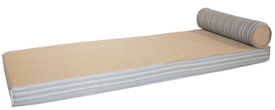 MXHOME Sonnenliege Vorderseite gestreift & Rückseite Bast - Doppel- oder Einzelmatratze - Outdoor-www.Stil-Ambiente.de-Simple (face rayure gris/ pile beige raphia) + têtière boudin MR1