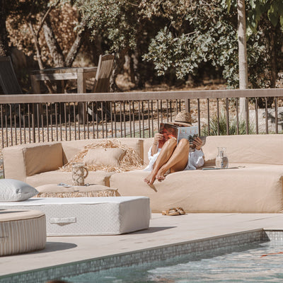 MXHOME Modulsofa - Abziehbar 4/5-Sitzer - Raphia-Effekt - Outdoor-www.Stil-Ambiente.de-Canapé EX 4 places (1 banquette + 1 module gauche) - tissu beige raphia CE-R5G