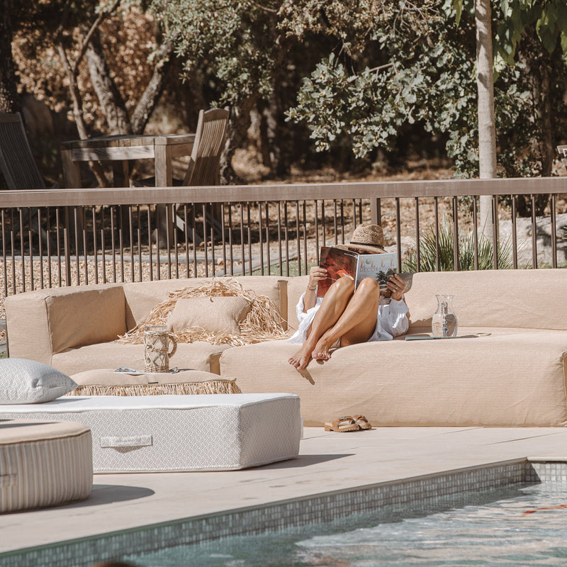 MXHOME Modulsofa - Abziehbar 4/5-Sitzer - Raphia-Effekt - Outdoor-www.Stil-Ambiente.de-Canapé EX 4 places (1 banquette + 1 module gauche) - tissu beige raphia CE-R5G