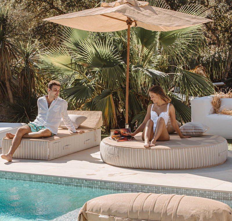 MXHOME Sonnenliege „Bast-Effekt“ gestreift - Outdoor-www.Stil-Ambiente.de-Lit 2 places avec têtière - Raphia + Rayure BM2