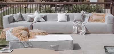 MXHOME Modulsofa - Abnehmbarer Bezug 5/6-Sitzer - Raphia - Outdoor-www.Stil-Ambiente.de-Canapé EX 5 places (1 banquette + 2 modules) - tissu beige raphia CE-R6P