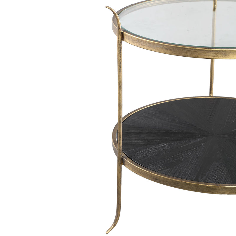 PTMD Tylo Black metal sidetable wood below and glass to-8720014603296-Stil-Ambiente-708999