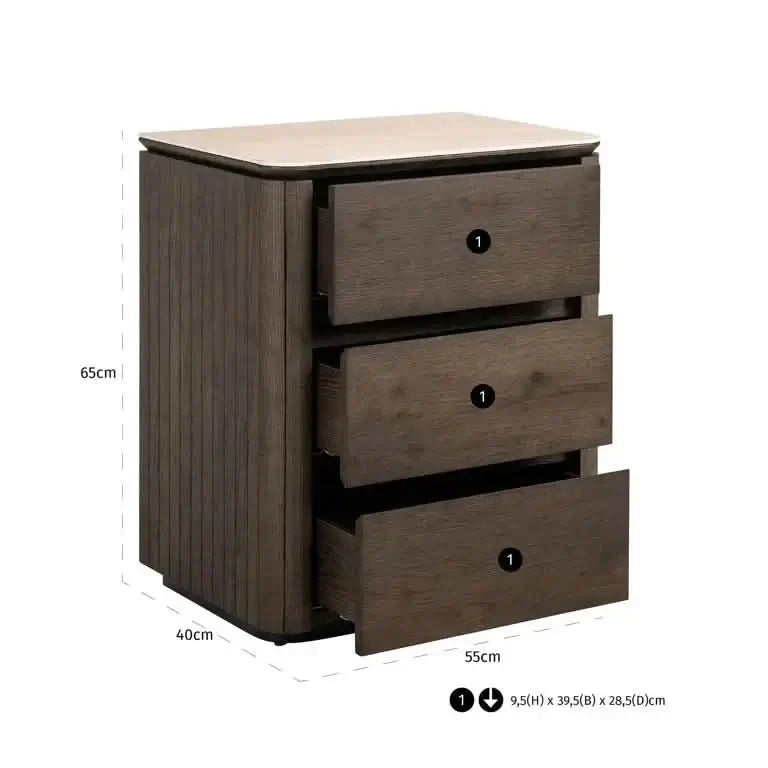 Richmond Interiors Nachttisch Ritz – 3 Schubladen (Brown)-Stil-Ambiente.de