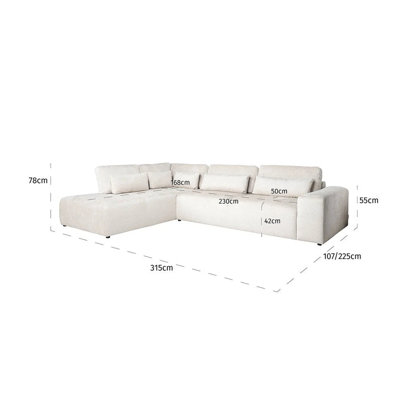 Richmond Interiors Sofa Couch Lund 3 Sitzer + Ottomane links cream fusion