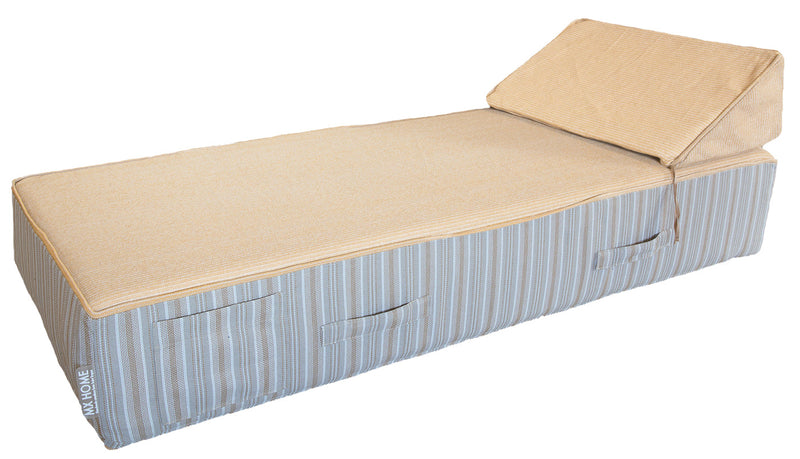 MXHOME Sonnenliege „Bast-Effekt“ gestreift - Outdoor-www.Stil-Ambiente.de-Lit 1 place avec têtière - Beige raphia + rayure gris- BM1