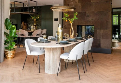 Richmond Interiors La Cantera oval dining table 240 - natural stone travertine