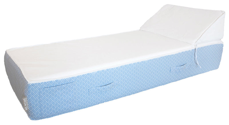 MXHOME Sonnenliege weiß und blau - Outdoor-www.Stil-Ambiente.de-Lit 1 place avec têtière - Blanc raphia + motif bleu BB1