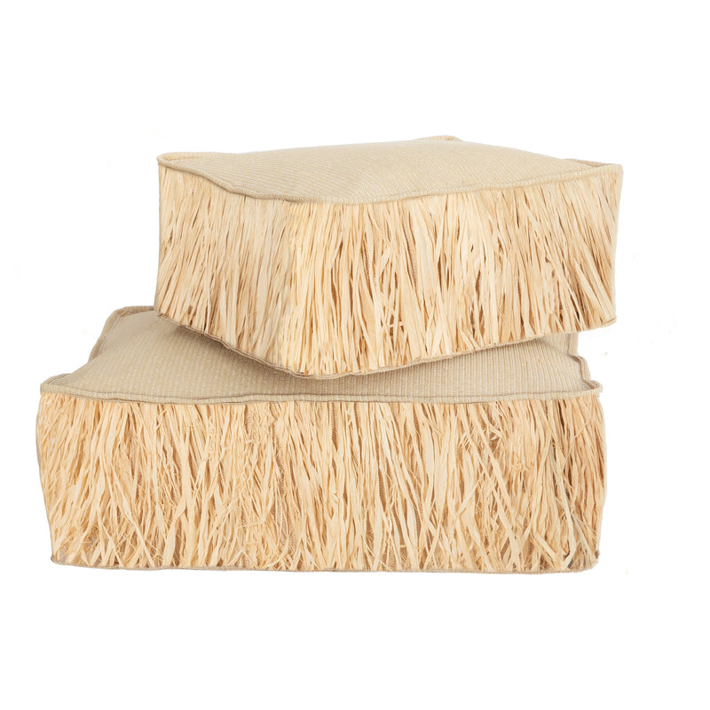 MXHOME Bodenkissen „Bast-Effekt“ mit Fransen - Outdoor-www.Stil-Ambiente.de-S Coussin de sol beige raphia + franges RSF1