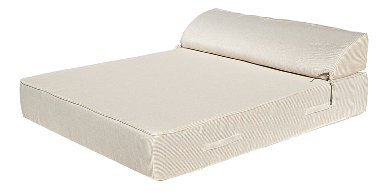 MXHOME Sonnenliege Beige und Weiß - Outdoor-www.Stil-Ambiente.de-Lit 2 place avec têtière - Blanc rayé beige BRB2