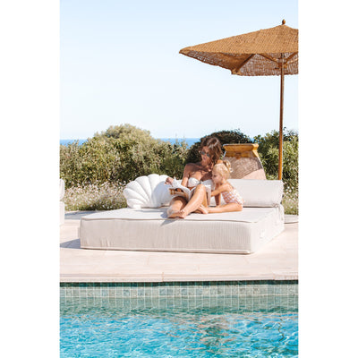 MXHOME Sonnenliege Beige und Weiß - Outdoor-www.Stil-Ambiente.de-Lit 2 place avec têtière - Blanc rayé beige BRB2