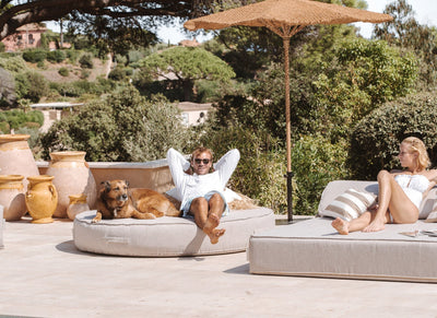 MXHOME Sonnenliege rund Grauer Leineneffekt - Outdoor-www.Stil-Ambiente.de-Lit rond - Lin gris BLG3