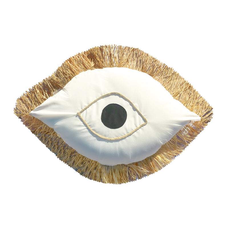 MXHOME Sitzsack XL Griechisches Auge mit Bastfransen - Outdoor-www.Stil-Ambiente.de-Pouf XL œil a frange blanc raphia R7