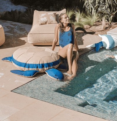 MXHOME Schwimmender XL-Sitzsack - Schildkröte Outdoor-www.Stil-Ambiente.de-Pouf XL tortue beige Raphia et bleu C7