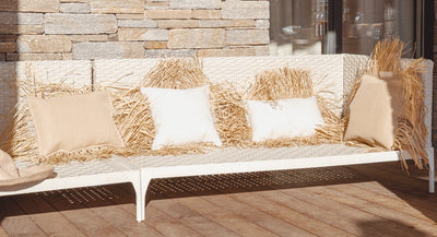 MXHOME Kissen mit Bast-Effekt und Fransen - Outdoor-www.Stil-Ambiente.de-Coussin carré raphia + frange RC1
