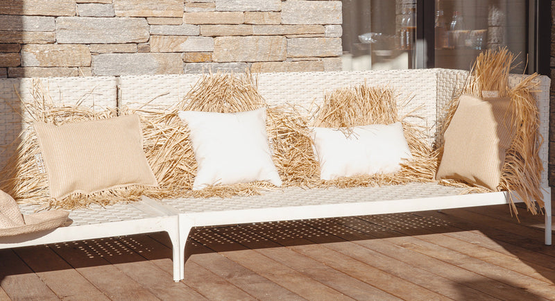 MXHOME Kissen mit Bast-Effekt und Fransen - Outdoor-www.Stil-Ambiente.de-Coussin carré raphia + frange RC1