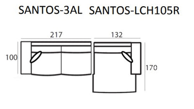 Richmond Interiors καναπέ καναπές Santos 2.5 Sitzer+Lounge δεξιά 170cm βαθιά x 349cm πλάτος