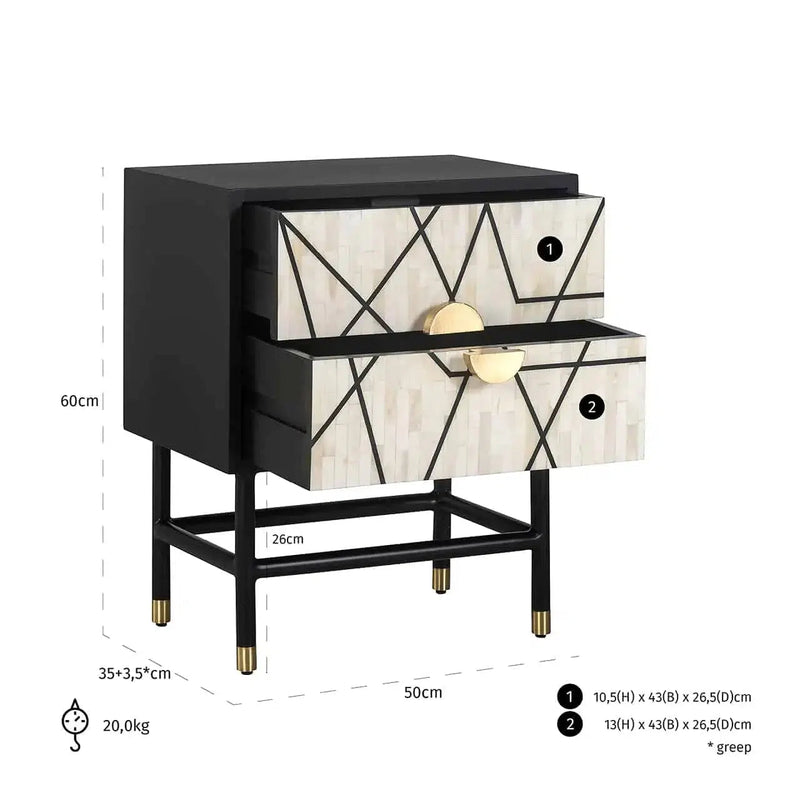 Richmond Interior Bedside Table Novas 2-skuffe