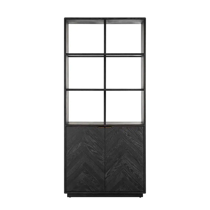 Richmond Interiors Regal Blackbone Book Cabinet Cabinet boekenplank messing 2-deurs (zwart rustiek)