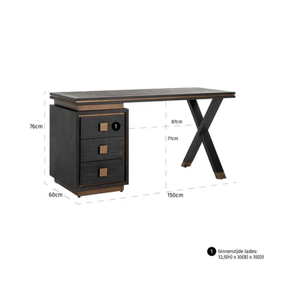 Richmond Interior's desk desk Hunter 3-drawer (black rustic)