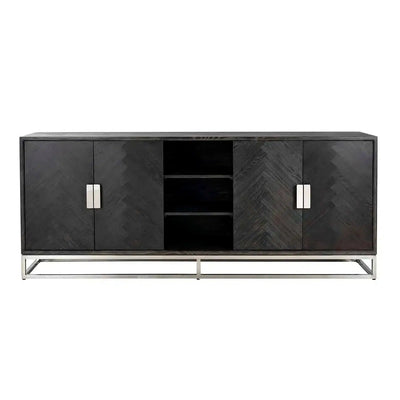 Richmond Interiors Sideboard Anrichte Blackbone silver 4-Türer + offenes Fach (Schwarz rustikal)-sideboard-Stil-Ambiente-8720621604624