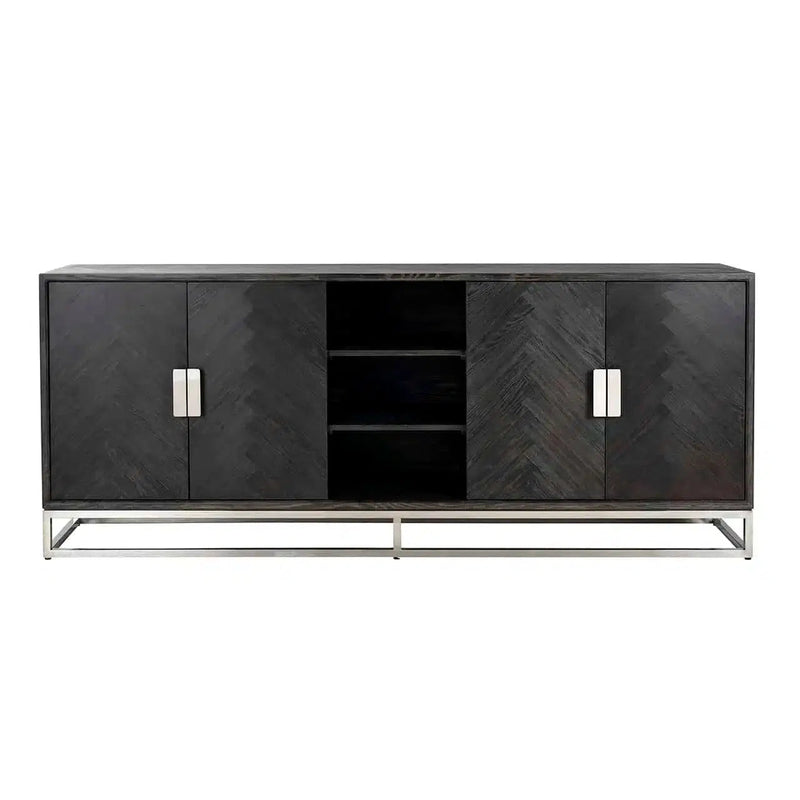 Richmond Interiors Sideboard Anrichte Blackbone silver 4-Türer + offenes Fach (Schwarz rustikal)-sideboard-Stil-Ambiente-8720621604624