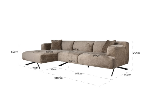 Richmond Interiors Sofa Couch Donovan 3-seats + lounge left (Bergen 104 taupe chenille)-Sofa-Stil-Ambiente-872062168667
