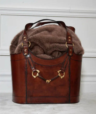 Adamsbro Bolso de cuero bolso bolso de bolso de cuero marrón marrón oscuro colección ecuestre