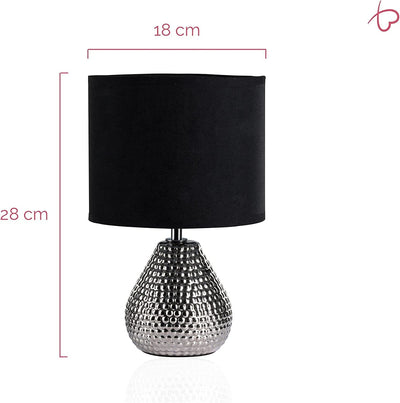 Design Tischlampe Tischleuchte Nachttischlampe Silber Schwarz Keramik/Stoff - E14