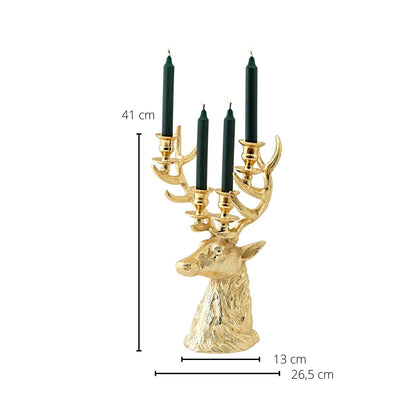 Edzard Kerzenleuchter Hirsch Richard für 4 Stabkerzen, Höhe 43 cm, Aluminium vernickelt goldfarben-Kerzenständer-Stil-Ambiente-0544