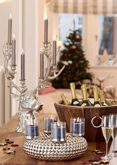 Edzard Kerzenleuchter Hirsch Richard für 6 Stabkerzen, Höhe 65 cm, Aluminium vernickelt silberfarben-schale-Stil-Ambiente-0235