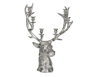 Edzard Kerzenleuchter Hirsch Richard für 6 Stabkerzen, Höhe 65 cm, Aluminium vernickelt silberfarben-schale-Stil-Ambiente-0235
