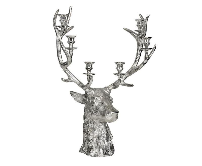Edzard Kerzenleuchter Hirsch Richard für 6 Stabkerzen, Höhe 65 cm, Aluminium vernickelt silberfarben-schale-Stil-Ambiente-0235